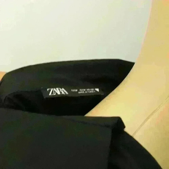 Zara crop collar black trendy day 2 nite blazer flared long sleeve jacket M - Picture 4 of 4